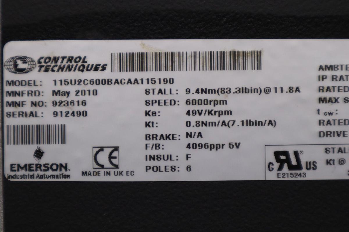 NEW CONTROL TECHNIQUES Emerson Servo Motor 115U2C600BACAA115190 STOCK 2551-C