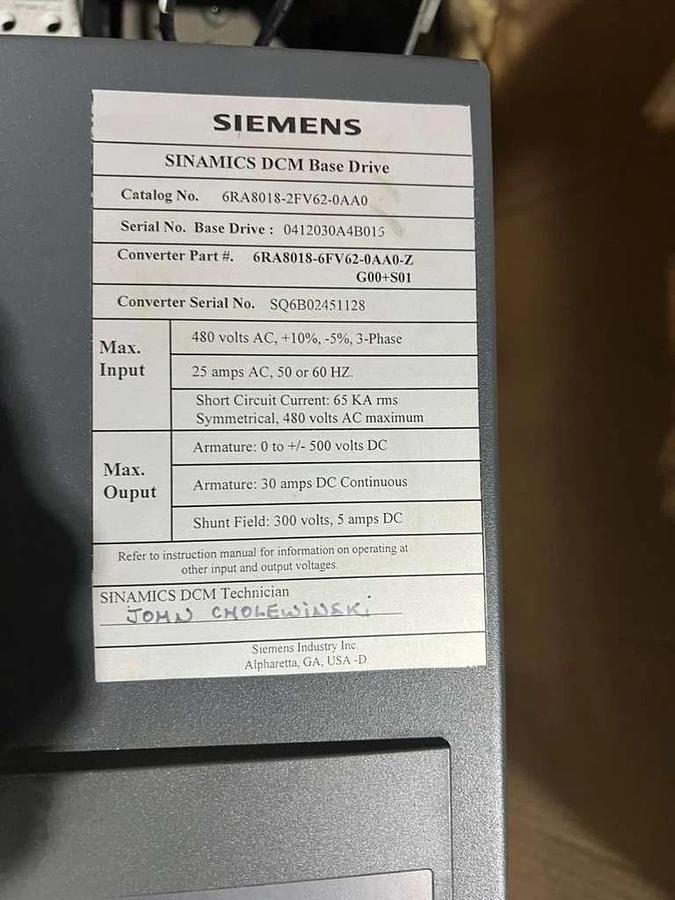 Used SIEMENS 6RA8018-2FV62-0AA0 DRIVE SINAMICS DCM 30A 480V - STOCK CC-13