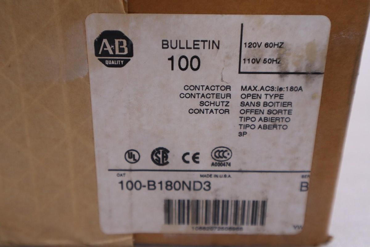 ALLEN BRADLEY 100-B180ND3 SER. B 110/120V 180A NEW IN BOX STOCK H100