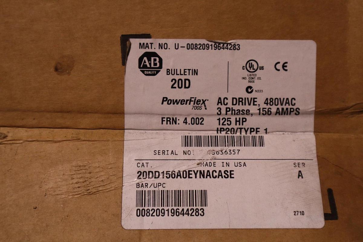 Used Allen-Bradley Powerflex 700S 20DD156A0EYNACASE 125 HP DRIVE VFD NEW IN BOX #S-4