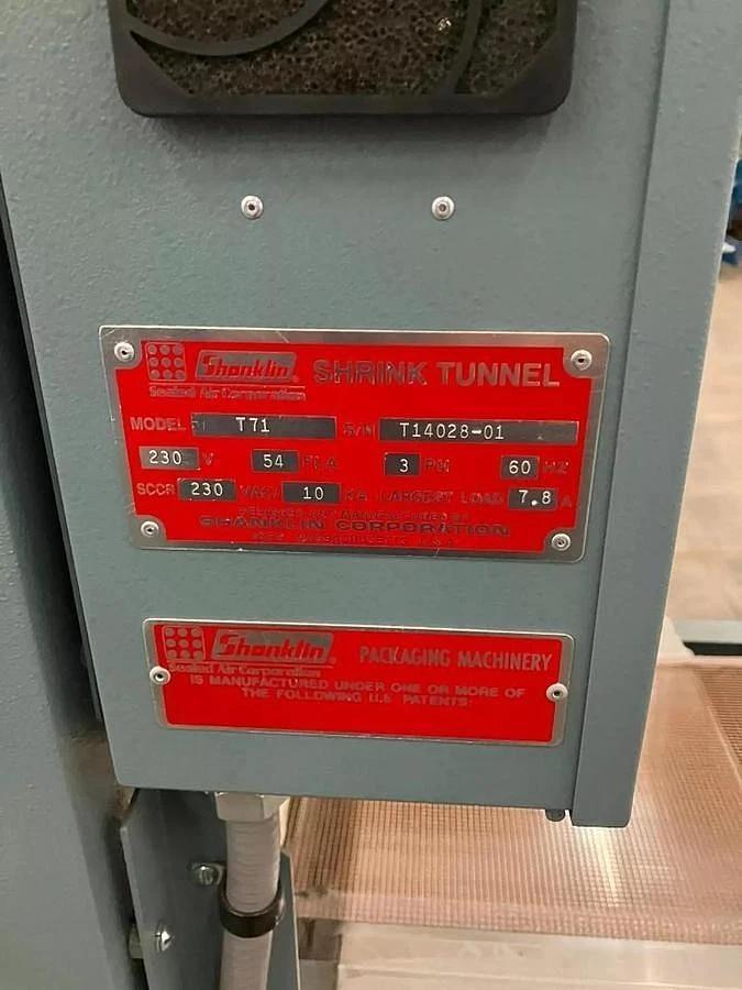 Used SHANKLIN T-71 SHRINK TUNNEL WITH 92"L TEFLON MESH BELT CONVEYOR