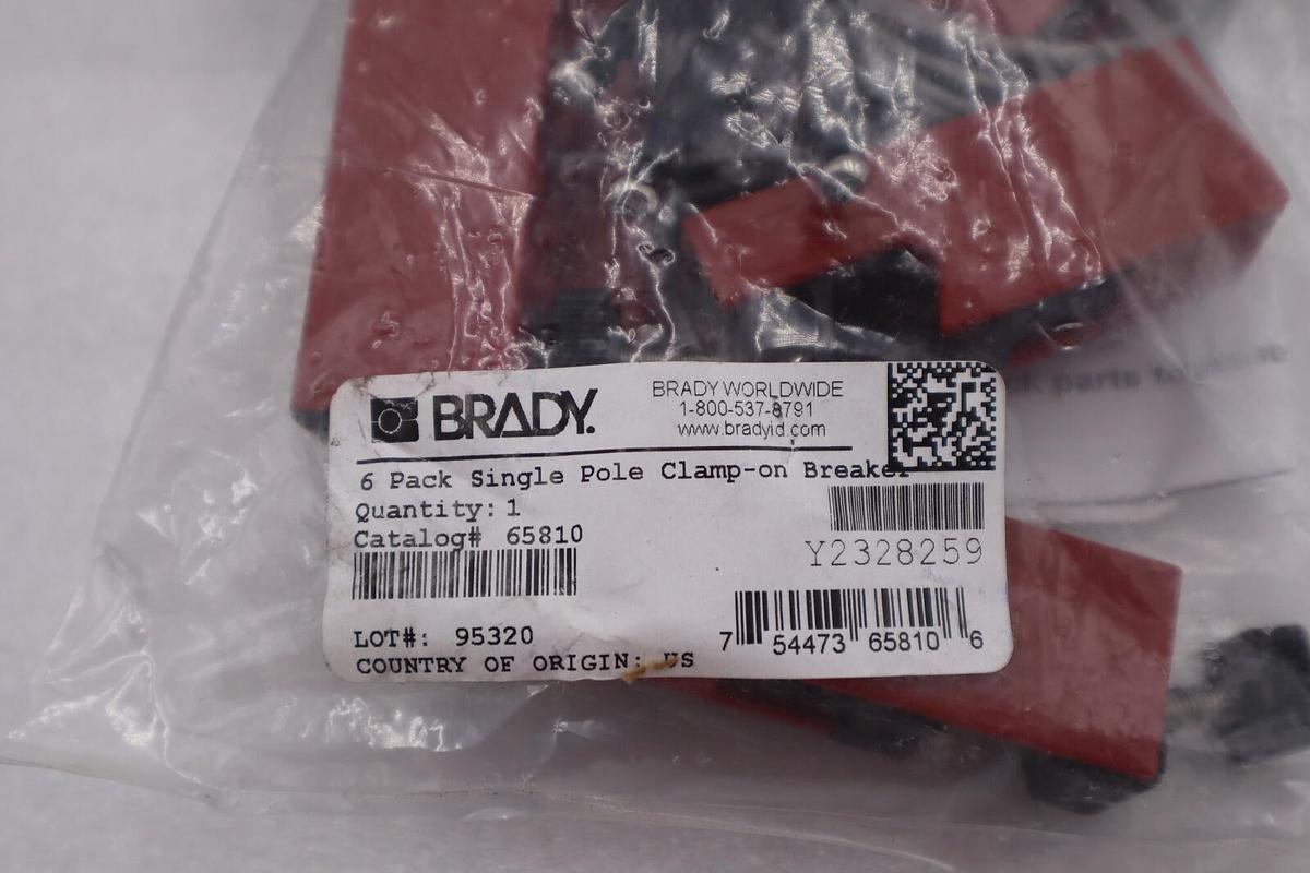 Used Brady 6 Pack Single Pole Clamp-on Breaker Catalog # 65810 New Open Box #3622