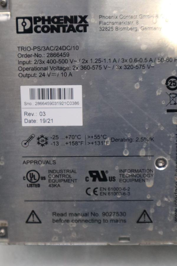 Used Phoenix Contact 2866459 TRIO-PS/3AC/24DC/10 Power Supply - STOCK H829C