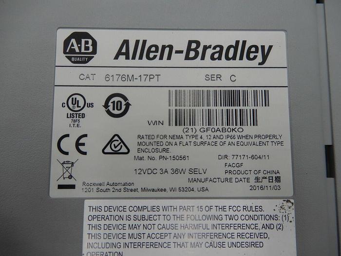 Used ALLEN BRADLEY 6176M-17PT TOUCH PANEL 1750M STOCK NUMBER 293