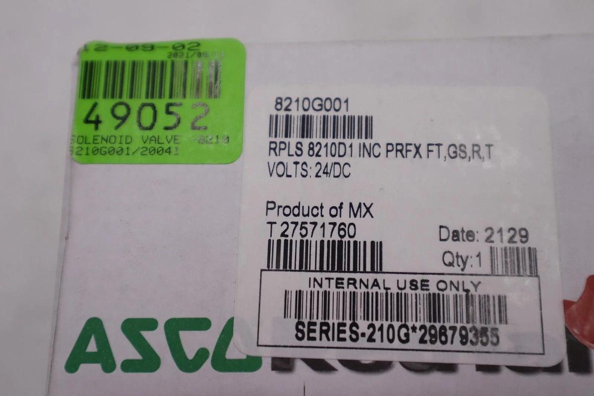 ASCO 8210G001 - 120/60 110/50 Vac 3/8 Npt. 2-Way Valve Stock L-236A