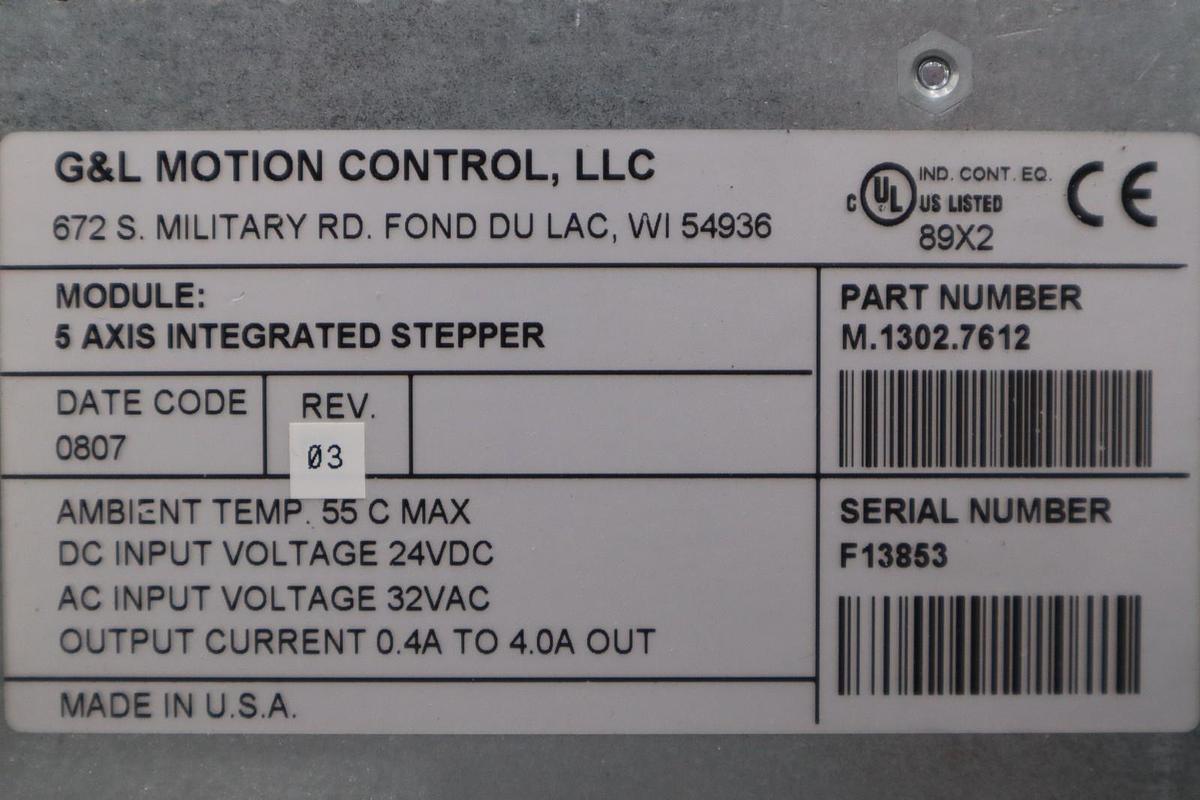 Used G & L MOTION CONTROL M.1302.7612 5-Axis Integrated Stepper 32Vac STOCK 6019