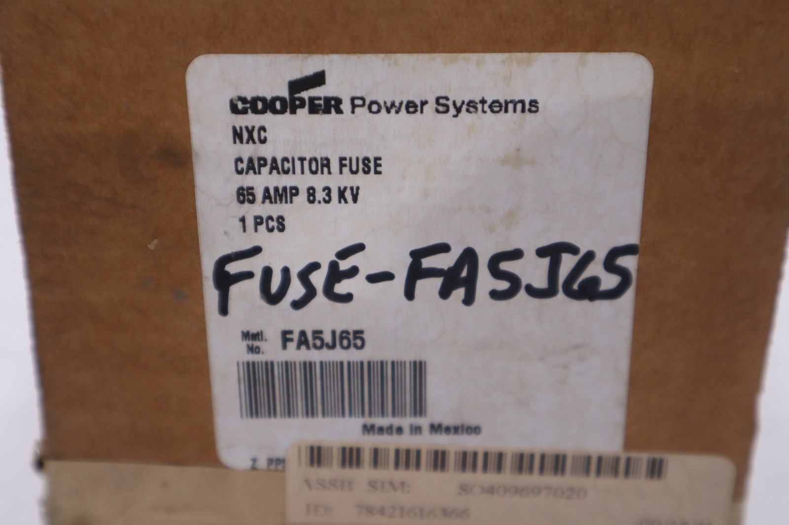 FA5J65 - COOPER - CAPACITOR FUSE, NXC, 8.3KV, 65A, NEW IN BOX STOCK GF309