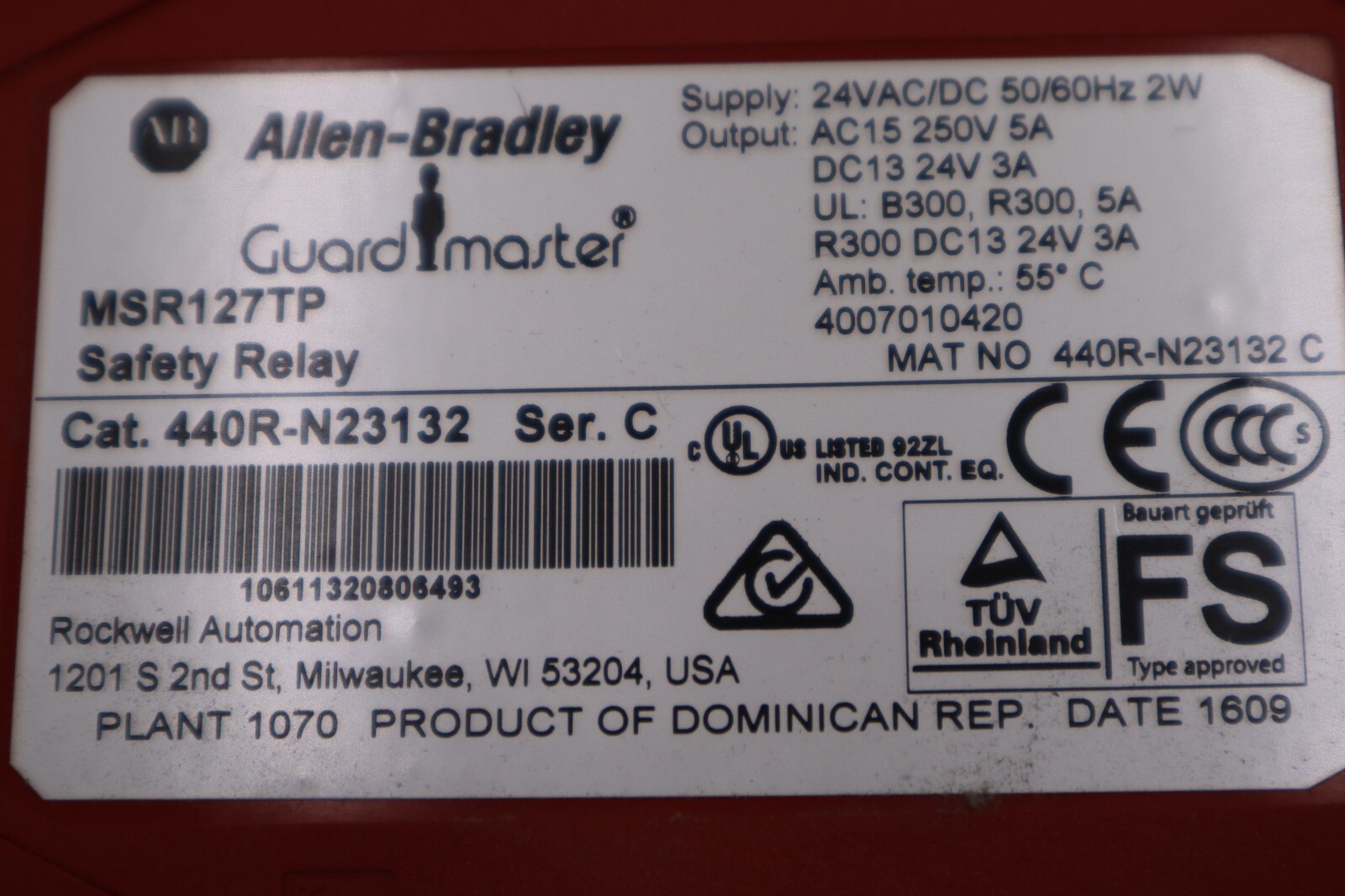 Used Allen Bradley 440R-N23132 SER C SAFETY RELAY AUTO/MANUAL RESET TYPE STOCK L-609C