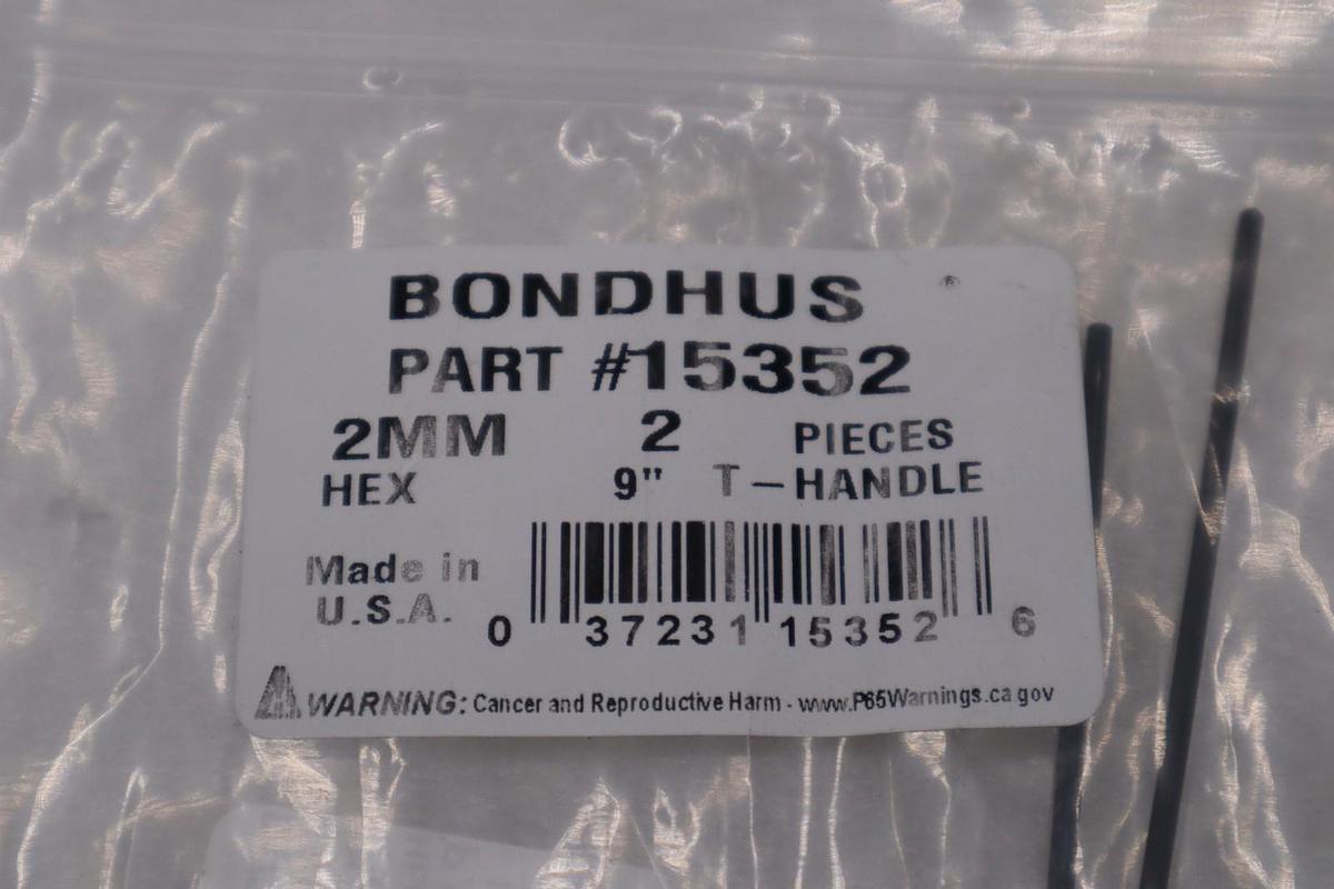 LOT OF 2 - Bondhus 15352 Corp. 2mm Hex T-handle 9" Length STOCK H1154A