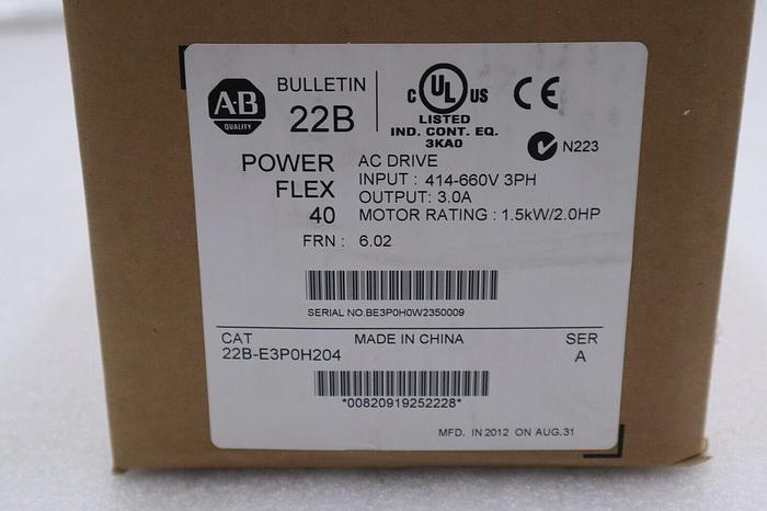 NEW ALLEN BRADLEY 22B-E3P0H204 POWERFLEX 40 2 HP SER A STOCK 2532
