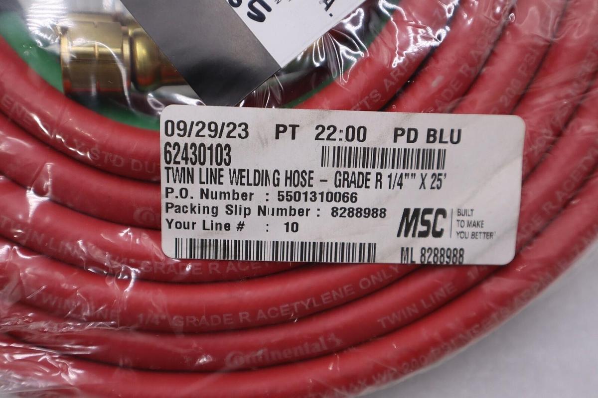 NEW Grade R TwinLine Welding Hose 20027151 1/4 in x 25 ft STOCK H53