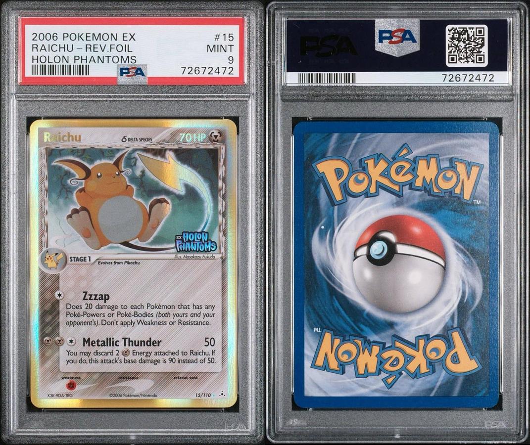 Used 2006 POKEMON EX HOLON PHANTOMS #15 RAICHU-REVERSE FOIL PSA 9