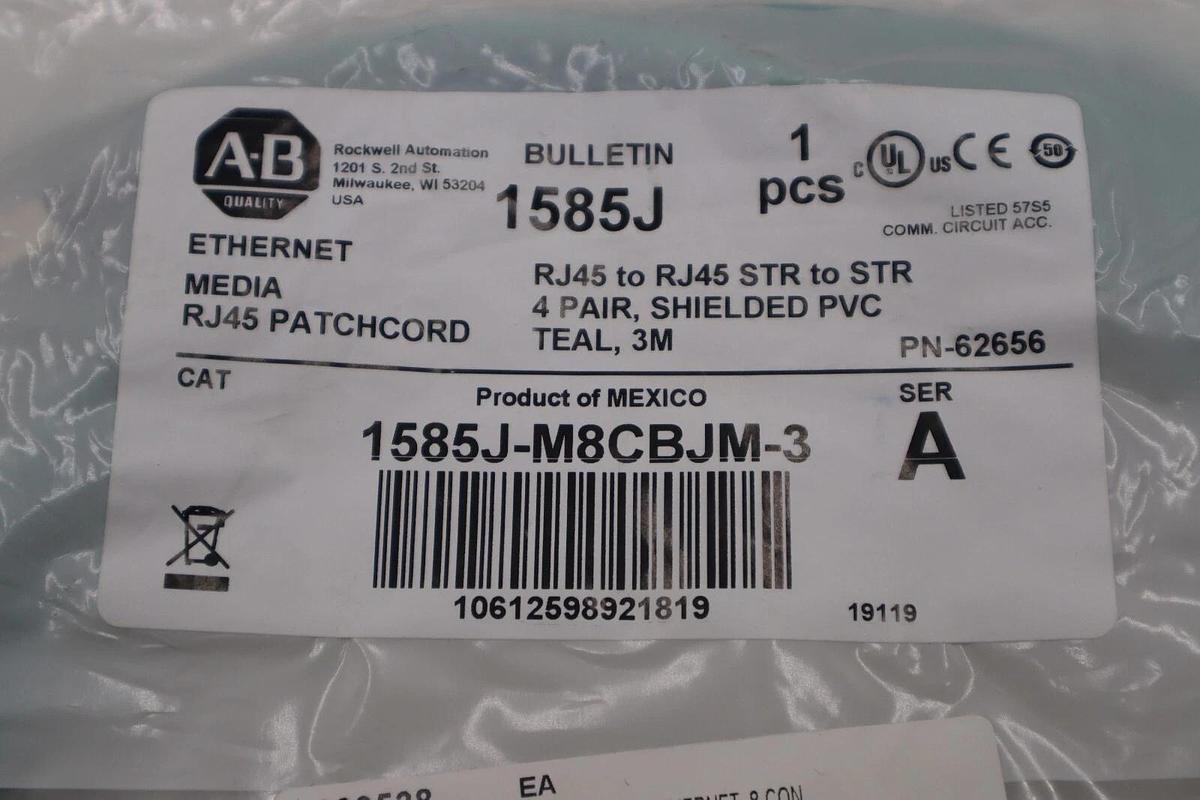 Used NEW AB Allen Bradley 1585J-M8CBJM-3 Ser. A Ethernet Patchcord STOCK G659