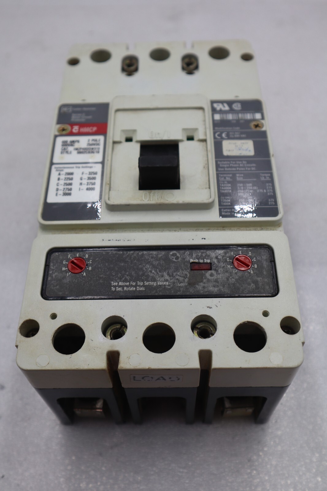 Used CUTLER-HAMMER HM2P400X5WS10 MOTOR CIRCUIT PROTECTOR SERIES C 600VAC STOCK #3226
