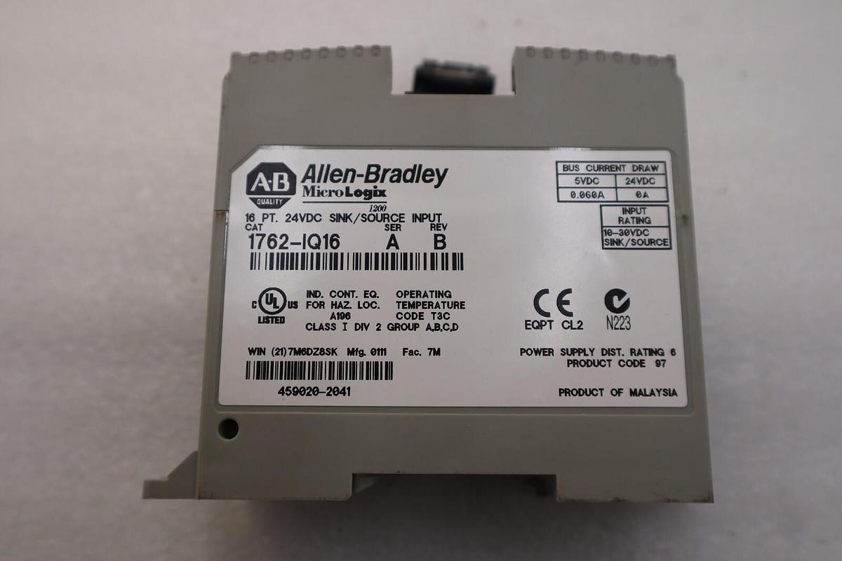 Used Allen-Bradley 1762-IQ16 MicroLogix 16 PT 24V DC Input STOCK K-686-C
