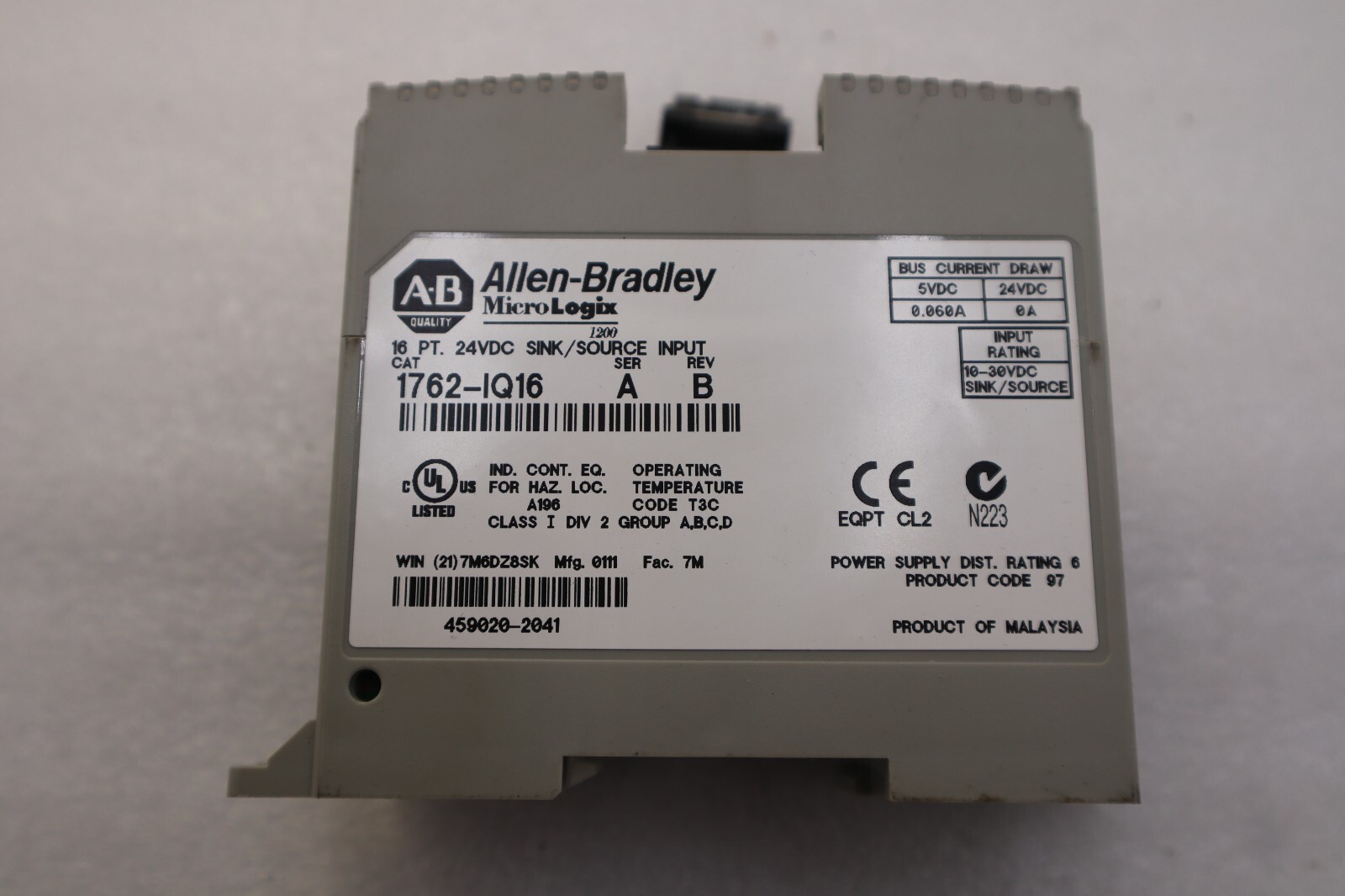Used Allen-Bradley 1762-IQ16 MicroLogix 16 PT 24V DC Input STOCK K-686-C