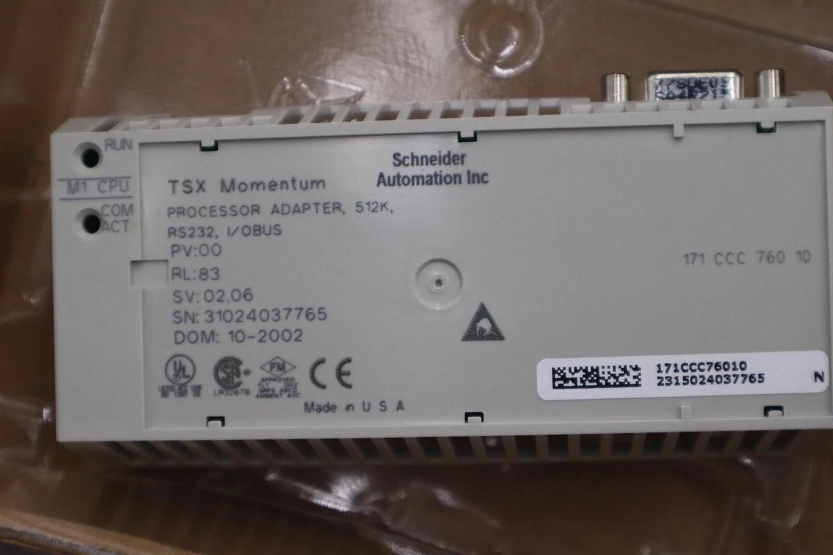 NEW Modicon Momentum 171CCC76010 Processor Adapter, 512K, RS232, I/O Bus