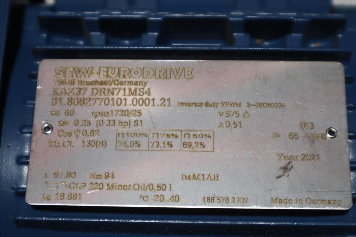 Used SEW EURODRIVE KAZ37 DRN71MS4 / KAZ37DRN71MS4 - NEW NO BOX - STOCK SGF71