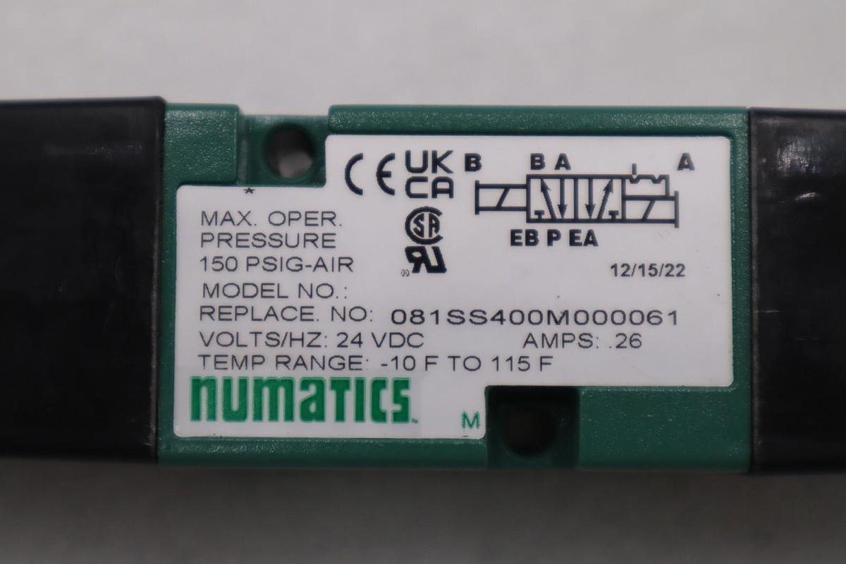 Used NUMATICS 081SS400M000061 PNEUMATIC SOLENOID VALVE 26A 150PSI STOCK H1511