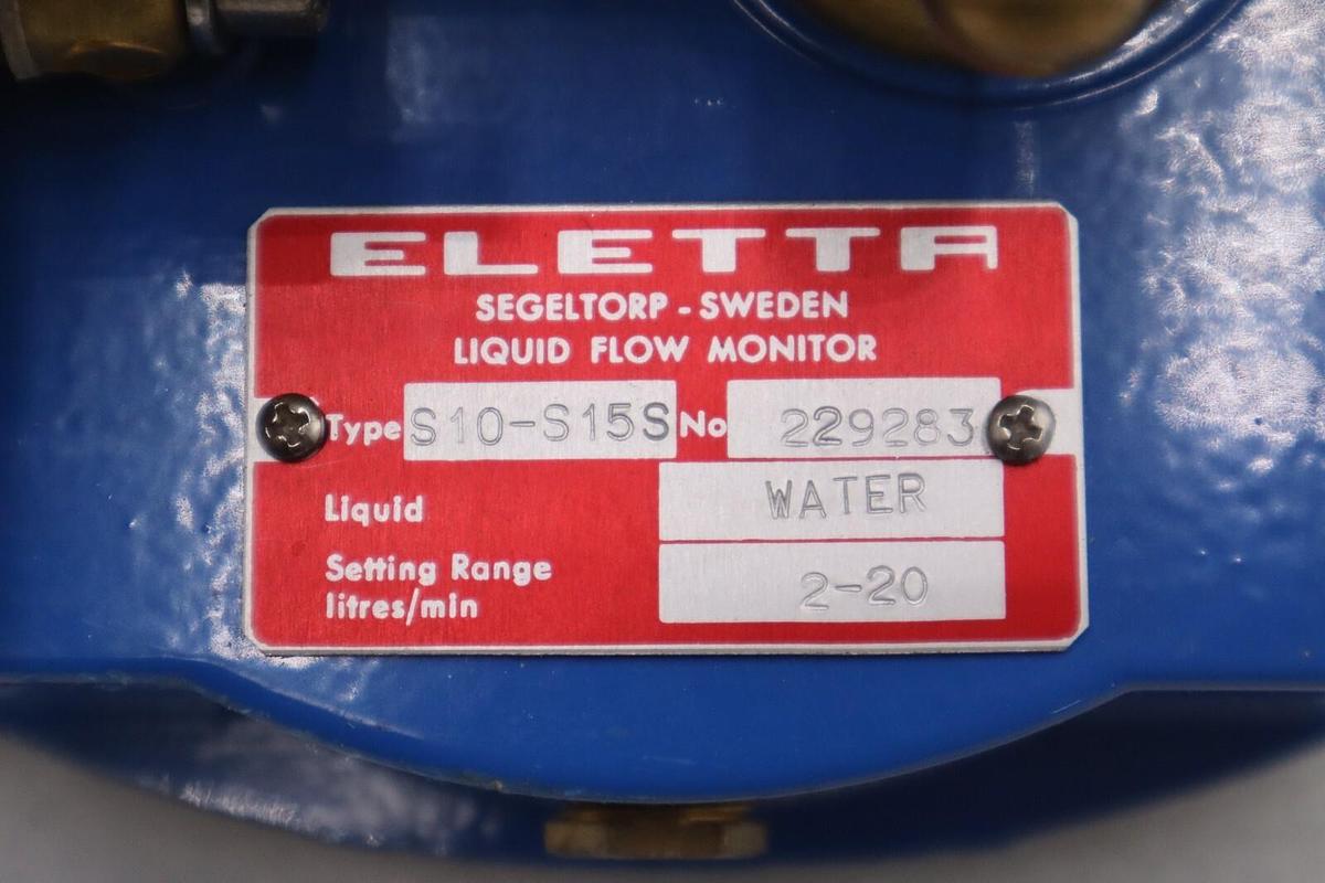 Used ELETTA S10-S15S LIQUID WATER FLOW MONITOR 229283 RANGE 2-20 L/MIN NEW #5621A
