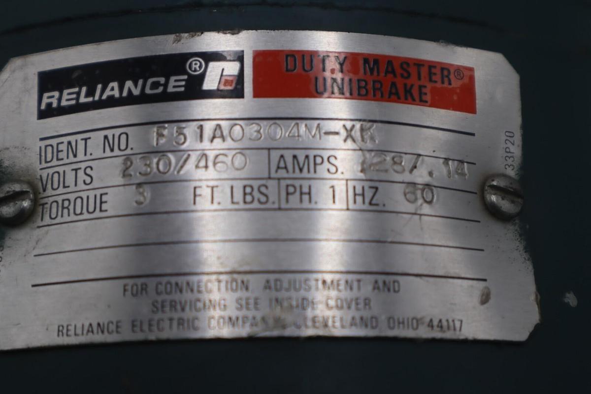 Used RELIANCE ELECTRIC F51A0304M-XK UNIBRAKE / P56H5079N DUTY AC MOTOR MASTER #M-44