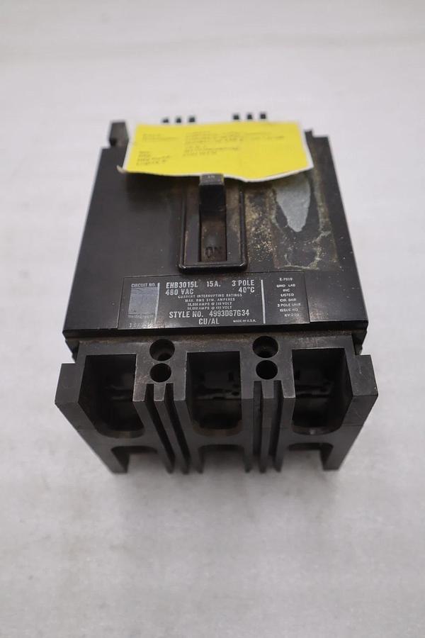 Used WESTINGHOUSE EHB3015L 3 POLE 15 AMP 15A  480V CIRCUIT BREAKER STK CC244