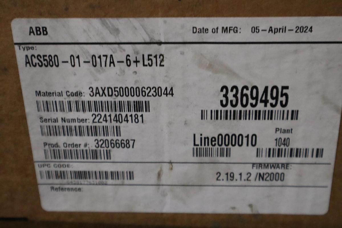 ABB ACS580-01-017A-6+L512 AC DRIVE 3~525-600V IN 15HP 17A TYPE 1 - STOCK GF36