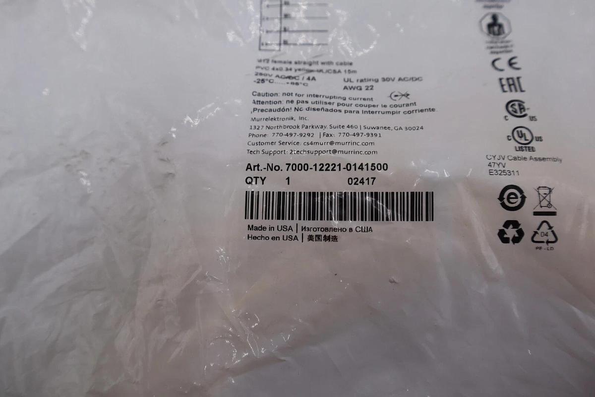 Used Murr Elektronik 7000-12221-0141500 M12 Female Connector Straight STOCK L-151A