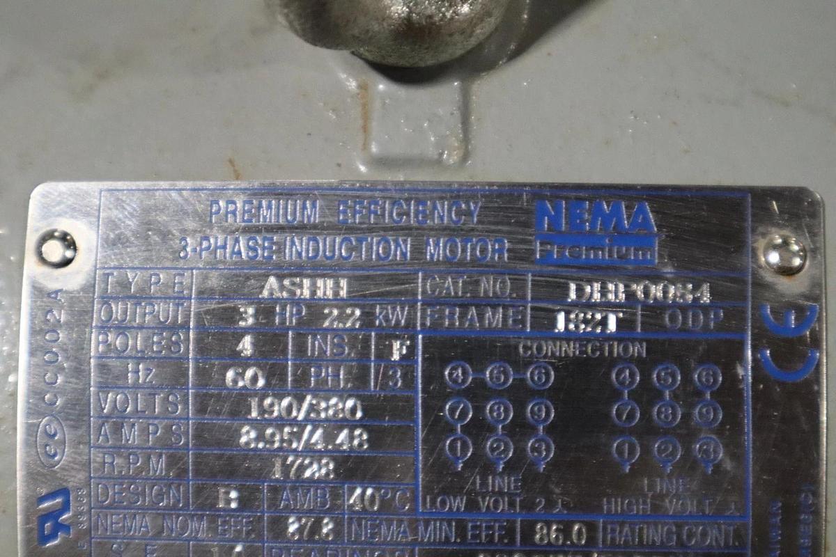 Teco Westinghouse DHP0034 ASHH Motor 3HP 2.2KW 4 POLES MOTOR STOCK HS29