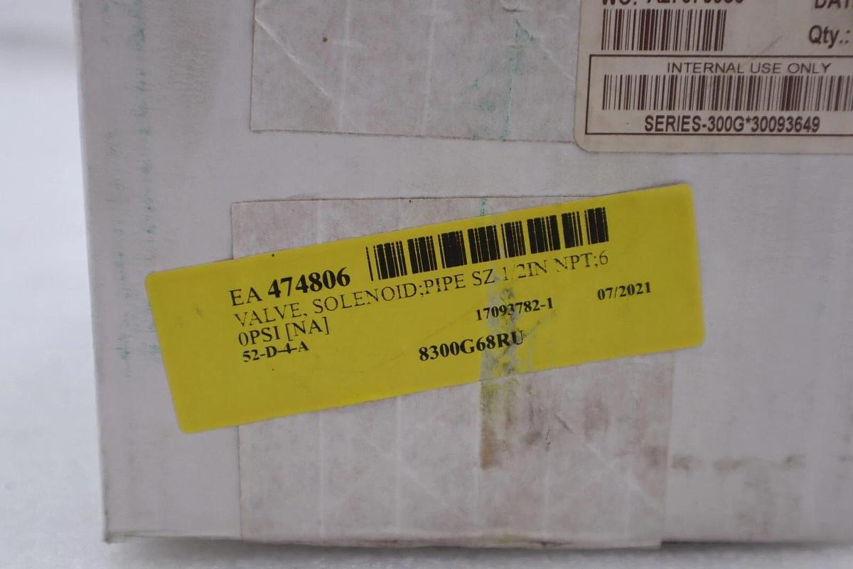 Used Asco Red-Hat 8300G68Ru Solenoid Valve 60 Psi, 1/2" Pipe 20.14 Watts STOCK 001-A