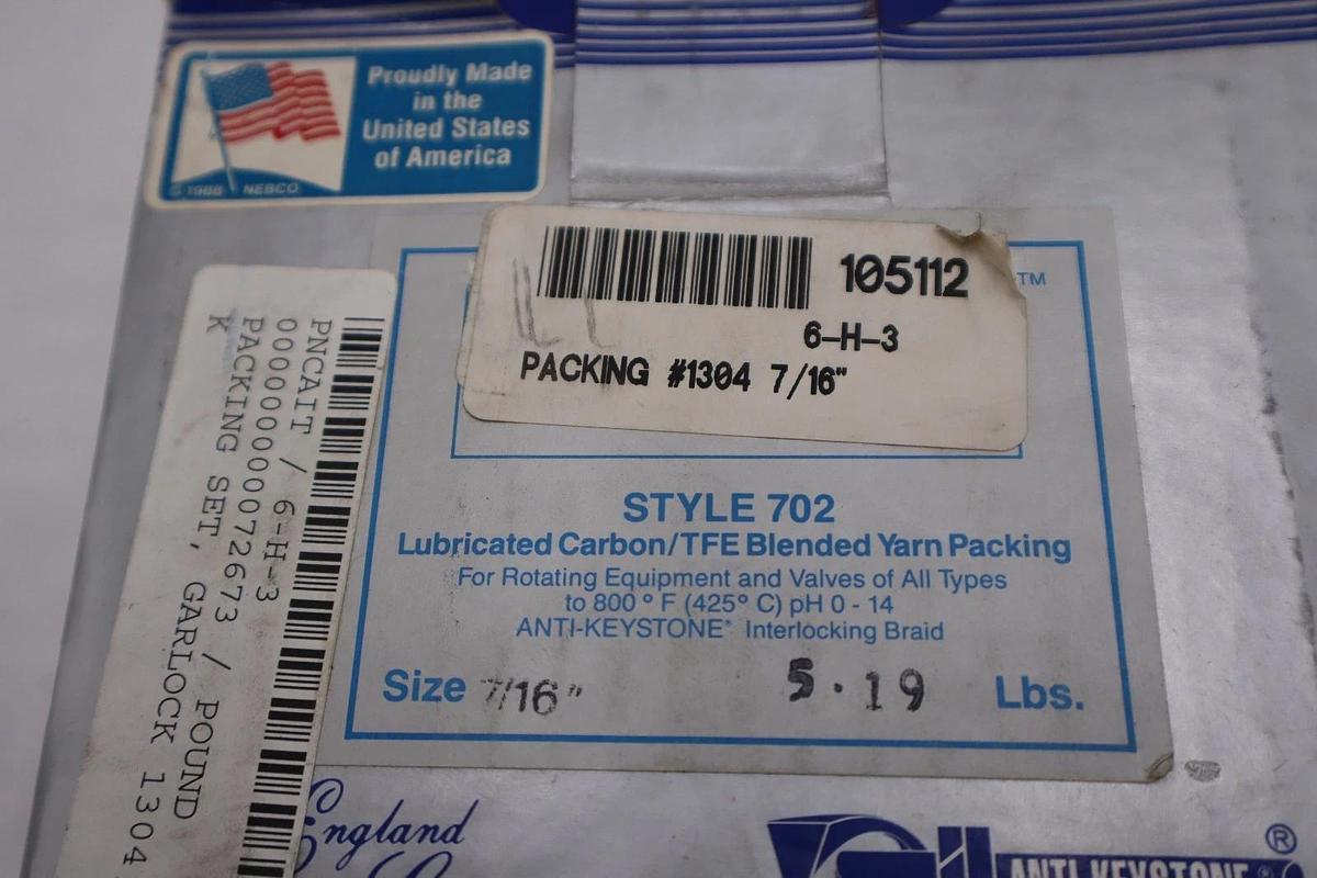 Used ANTI-KEYSTONE STYLE 702 LUBRICATED CARBON/TFE BLENDED YARN PACKING - STK GF501
