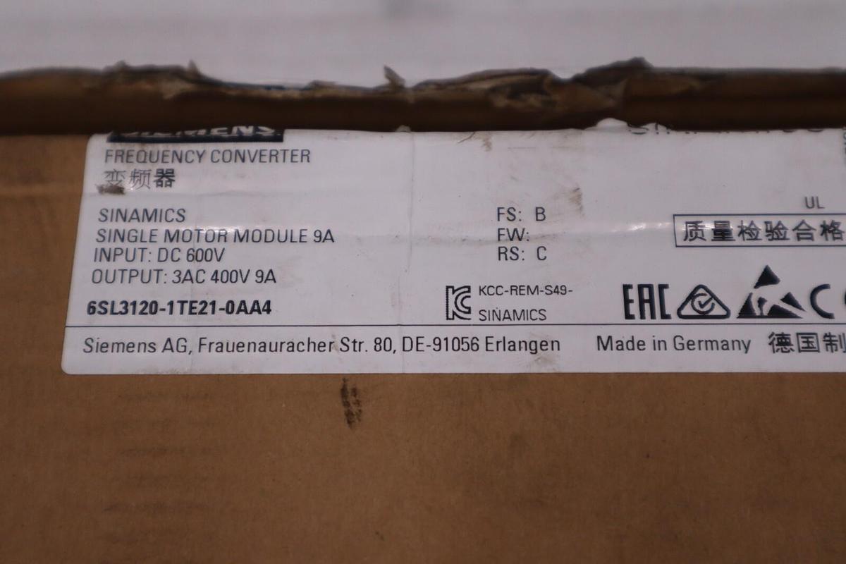 Used NEW IN BOX Siemens 6SL3120-1TE21-0AA4 400V 3AC 9A Single Motor Module STOCK H112