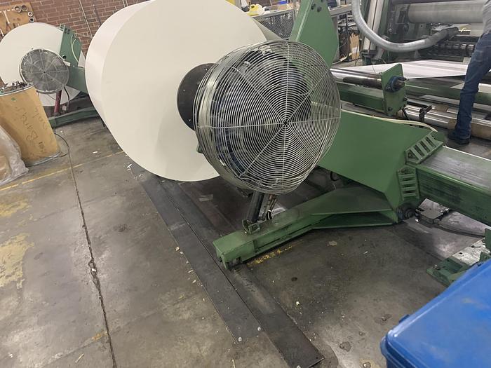 Used 72" WIDE POWELL SHAFTLESS FLOOR PICK UP UNWIND STAND - PENDING SALE