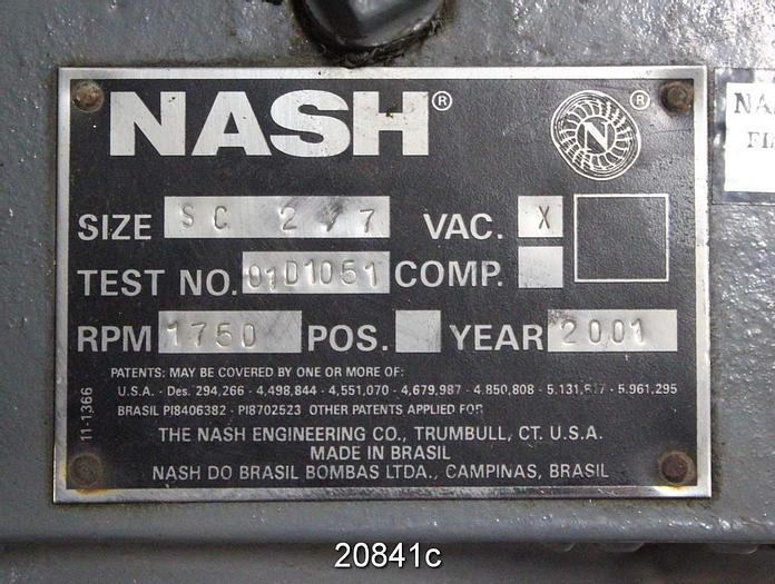 Used Nash SC2/7 Vacuum Pump, Test No.: 01D051, 1750 Rpm #20841