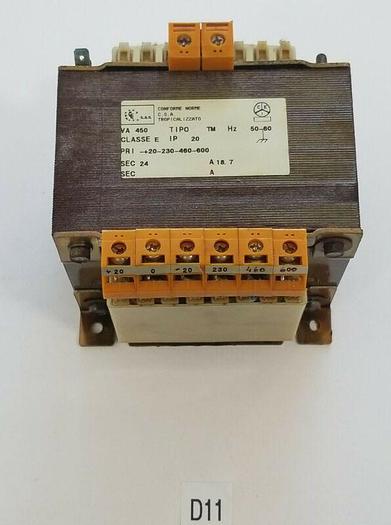 Used *PREOWNED* Conforme Norme Transformer 450VA CLASS E IP20 50/60HZ 20-230-460-600