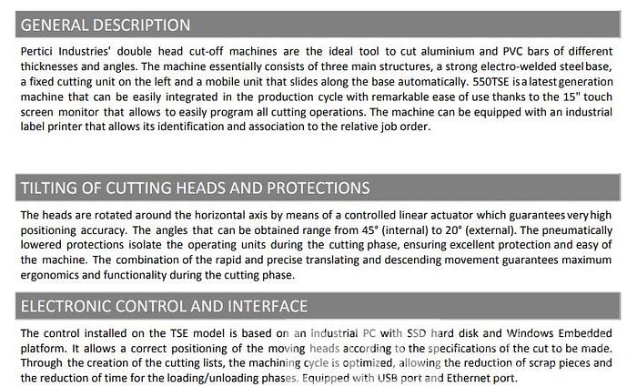Used Pertici Double Head  550TSE 4.0 Saw