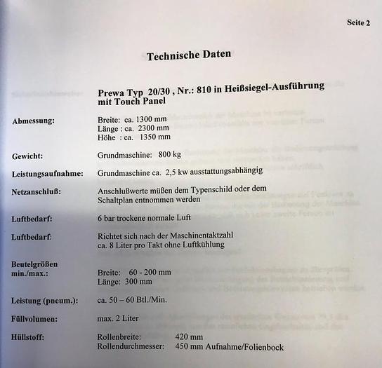 Used BILWENCO DW60-S check weighing machine + PREWAG bag packing machine, type 20/30