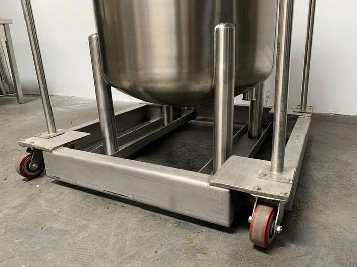 Used Optimum Stainless Steel 225 Gallon Pressure Vessel / Tank On Rolling Cart 75 PSI
