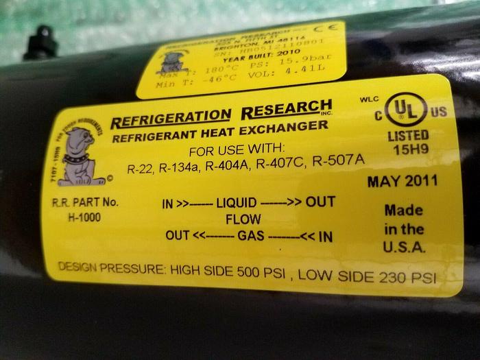 Used Refrigeration Research Heat Exchanger Model H 1000 NEW