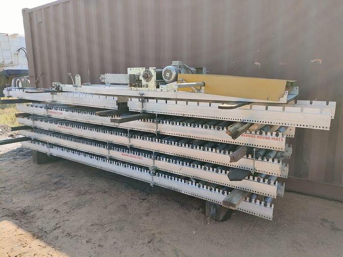 Used 1 X 100 M PACKING LINE ROLLER CONVEYOR STRUCTURE COMPLETE WITH DRIVES UNIT (TESTED)