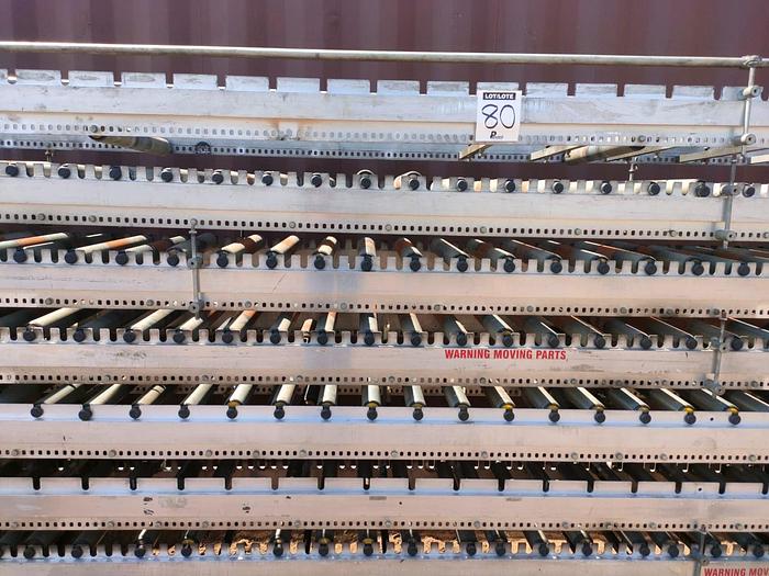 Used 1 X 100 M PACKING LINE ROLLER CONVEYOR STRUCTURE COMPLETE WITH DRIVES UNIT (TESTED)