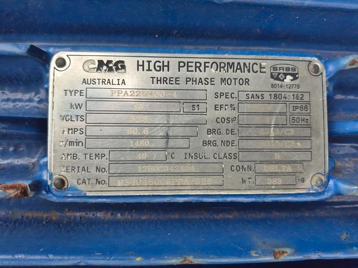 Used CMG HIGH PERFORMANCE 3-PHASE 45KW ELECTRIC MOTOR