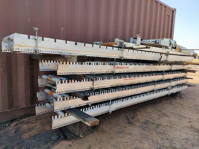 Used 1 X 100 M PACKING LINE ROLLER CONVEYOR STRUCTURE COMPLETE WITH DRIVES UNIT (TESTED)