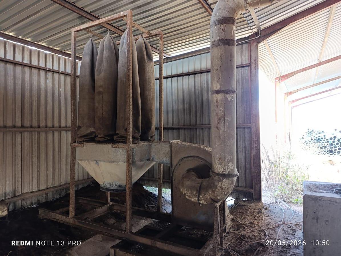 Used ROTATING DRUM COOLER WITH BAG FILTER CHUTE WITH FRAME & GALVANIZED DUCTING PIPES