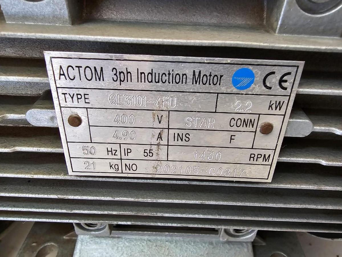 Used 2.2 KW ACTOM ELECTRIC MOTOR & GEARBOX ASSEMBLY