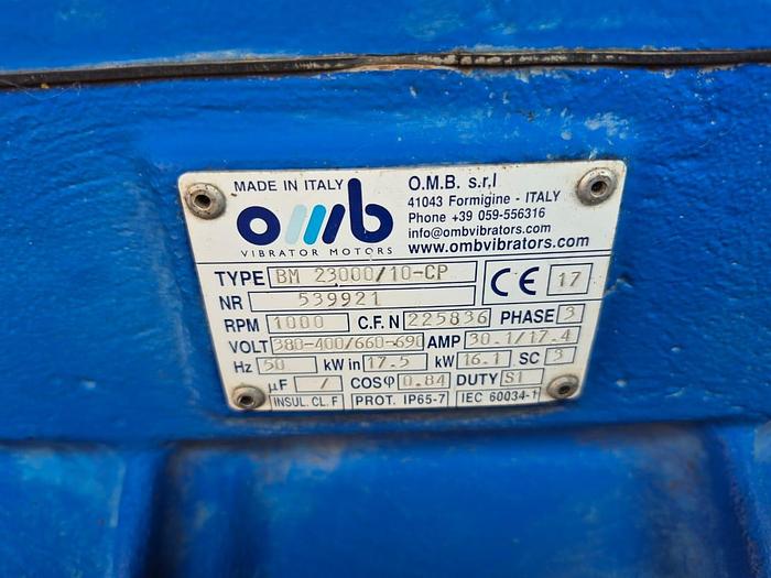 Used OMB VIBRATORS 16.1KW 3 PHASE VIBRATING MOTOR