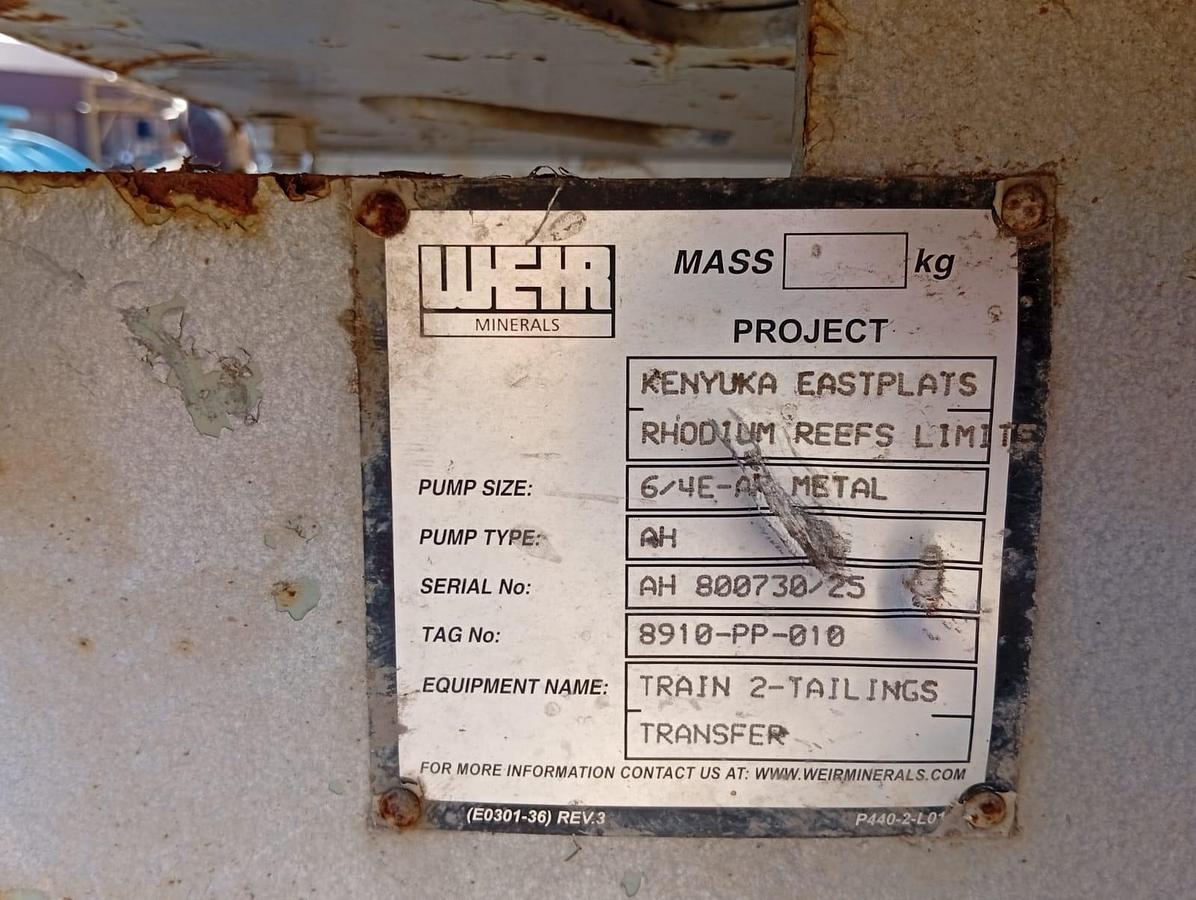 Used 8/6 WARMAN AH HORIZONTAL SHAFT SPLIT CASE PUMP