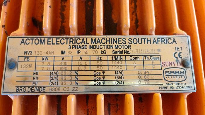 Used 13 BAR DUAL CHAMBER 7.5KW 400V INGERSOLL-RAND TYPE 30 COMPRESSOR (NOT TESTED)