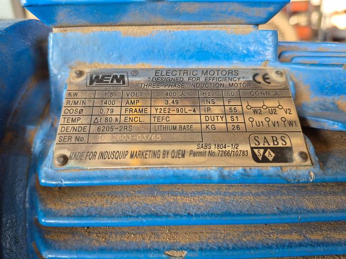 Used WEM 3-PHASE 1.5KW INDUCTION MOTOR