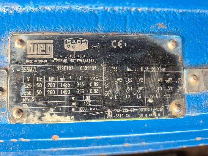Used WEG 260KW ELECTRIC MOTOR